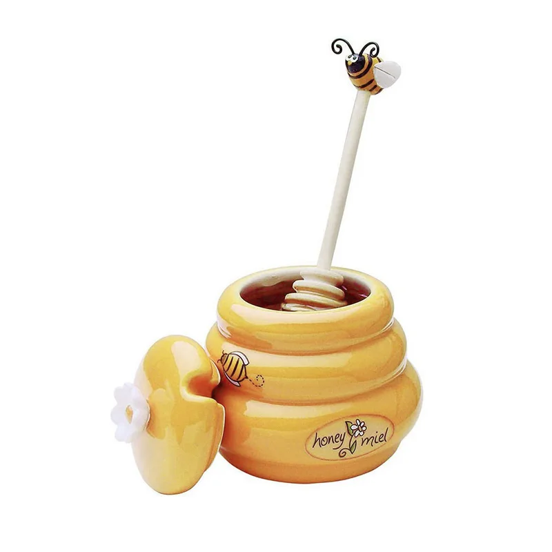 Mini Ceramic Beehive Honey Pot and Wooden Dipper Home Decoration Kitchen Eco-friendly Multifunction CLASSIC Beverage 