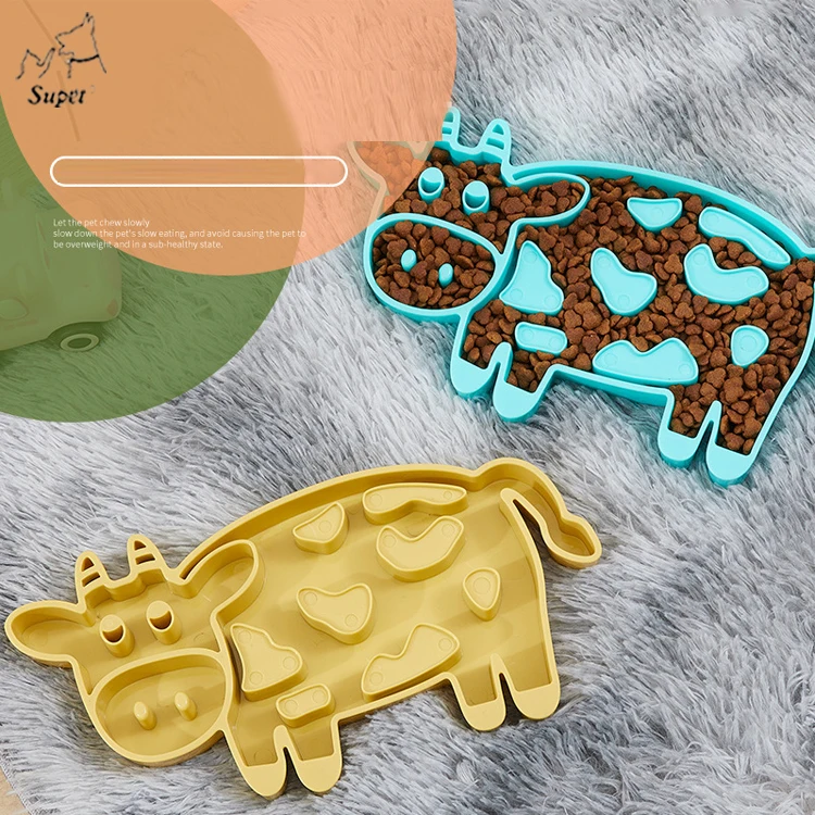 New Arrive Lovely Cow Shape Soft Chew Resistant Healthy Diet Dog Bowl Slow Feeder Eating Large