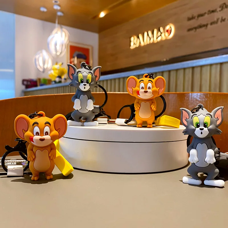 Bai Mao Global Hot Selling cute cartoon drip rubber genuine tom cat and mouse Jerry key chain