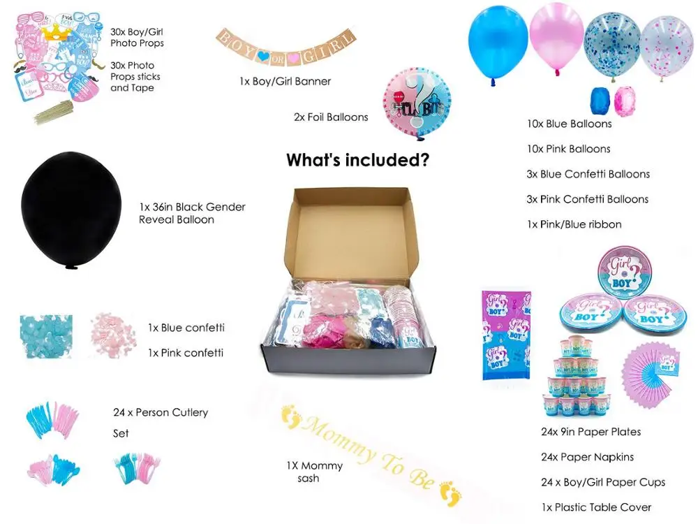 Partycool, это мальчик, это девочка, мальчик или девочка, конфетти, воздушные шарики, тарелки, чашки, пол, Репродукция для детского праздника, набор принадлежностей для вечеринки