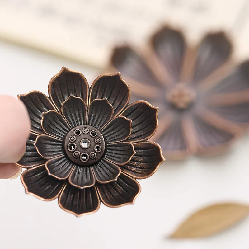 Portable Alloy Metal Incense Sticks Holder Burner Lotus Handheld Multi Holes Incense Stand For Home Office Decoration