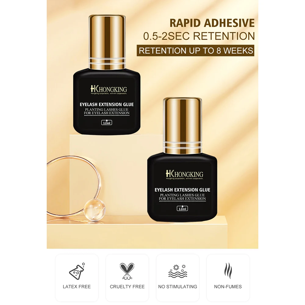 Round Bottle Adhesive Eyelash Extension Glue 5ml 12ml 0.5S 1S 2S Bottle Black Lash Extension Glue for Eyelash Extensions