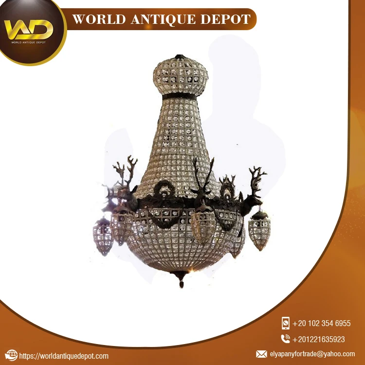 Large 6 Arm Stag Head Hanging Basket Chandelier