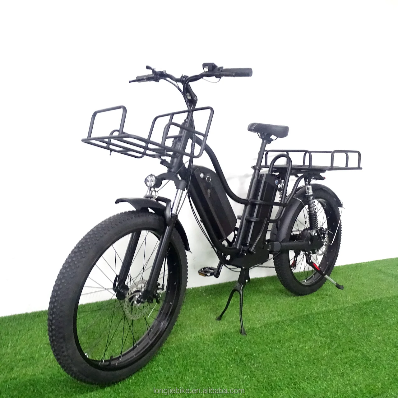 long range electric cargo bike 1000w 32Ah +16Ah dual batteries 26*3.0 fat tire full suspension 55km/h fast electric cargo bike