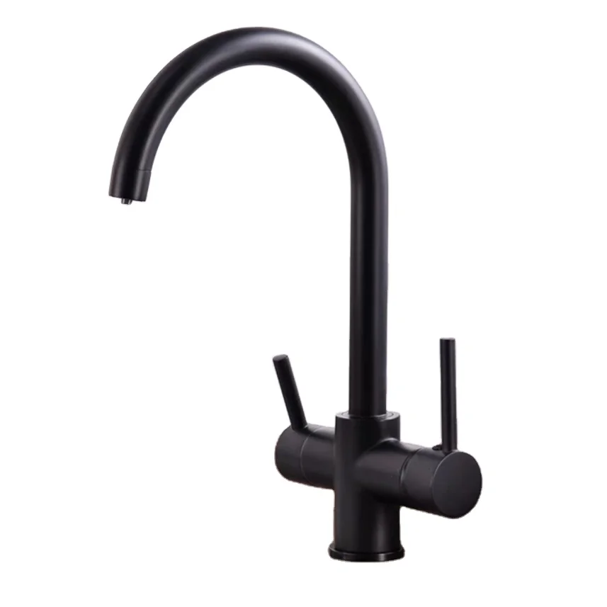 Dual Handle Deck Mount Waterfall Kitchen Faucets Brass Cold Hot Kitchen Sink Mixers