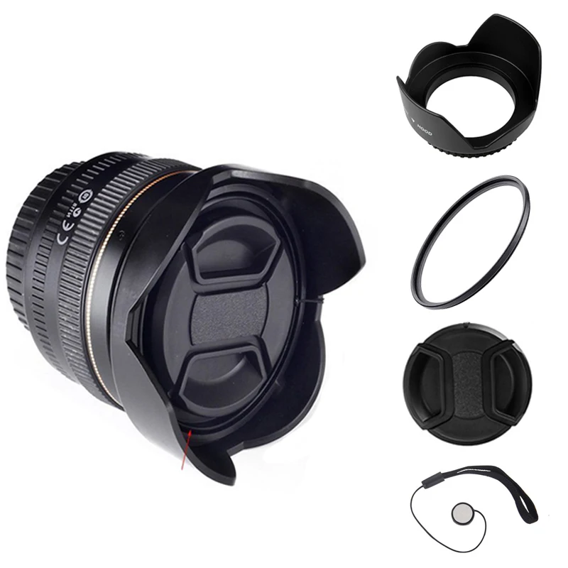 Lens Hood + UV Filter + Lens Cap Universal Tulip Petal Flower Filtro Thread Camera Protector 49mm 52mm 58mm 55mm 62mm 67mm