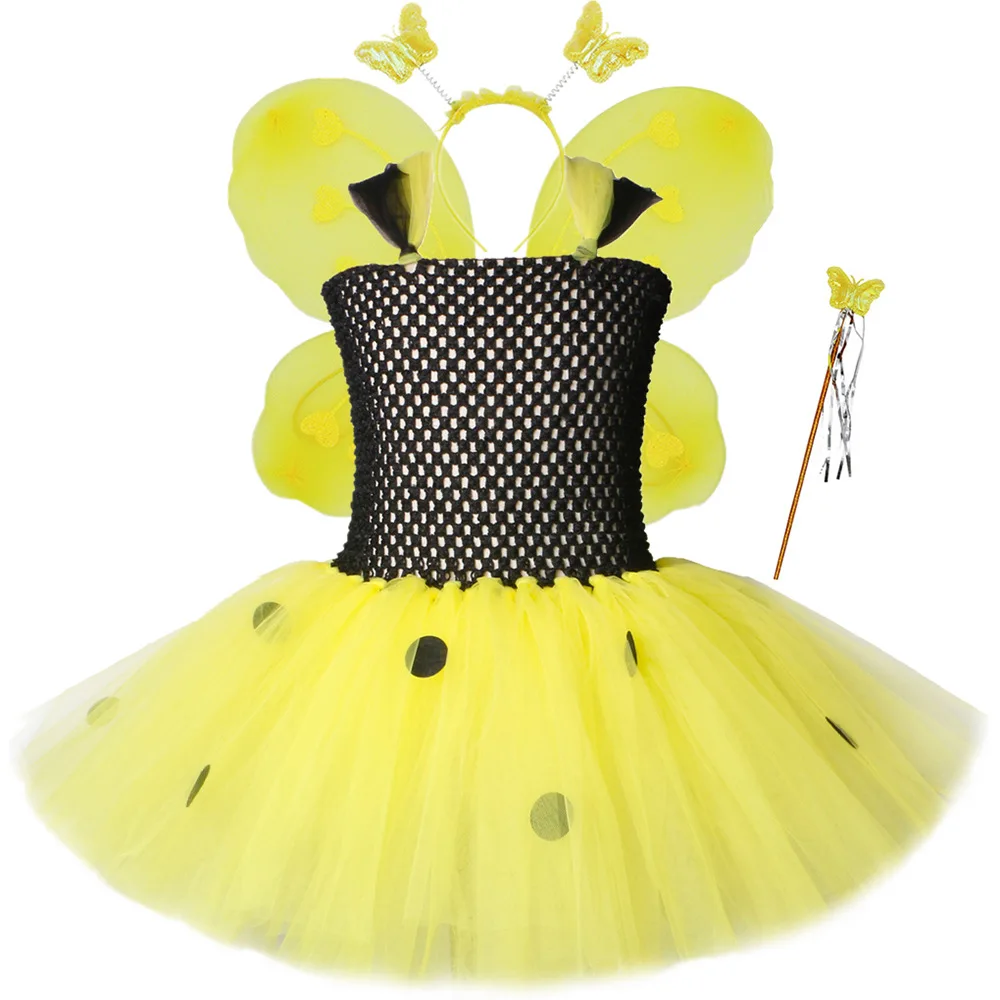 LZH 2023 New Kids Birthday Evening Dress Easter Carnival Little Bee Cosplay Costume for Girls Festival Performance