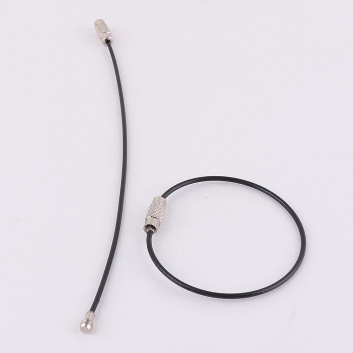 black stainless steel cable wire key ring loop keychain