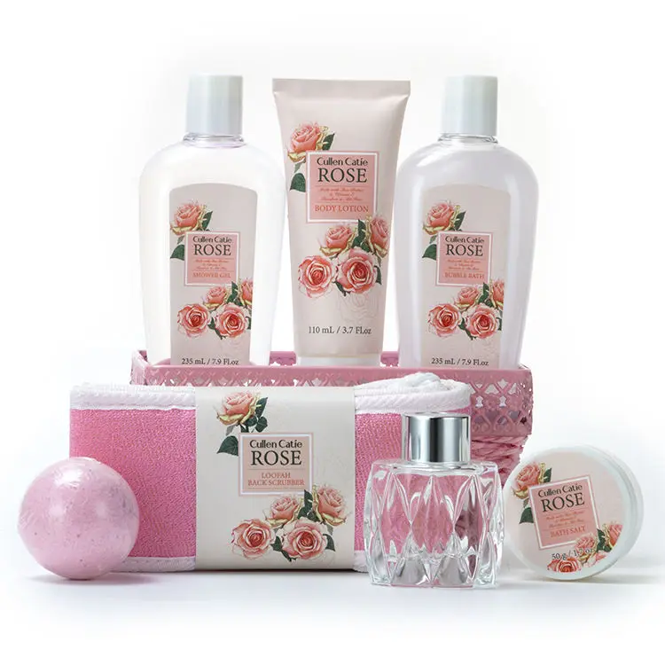 Rose petal shower gel bath gift set OEM ODM plant customized wholesale rose body milk bath salt exquisite packaging
