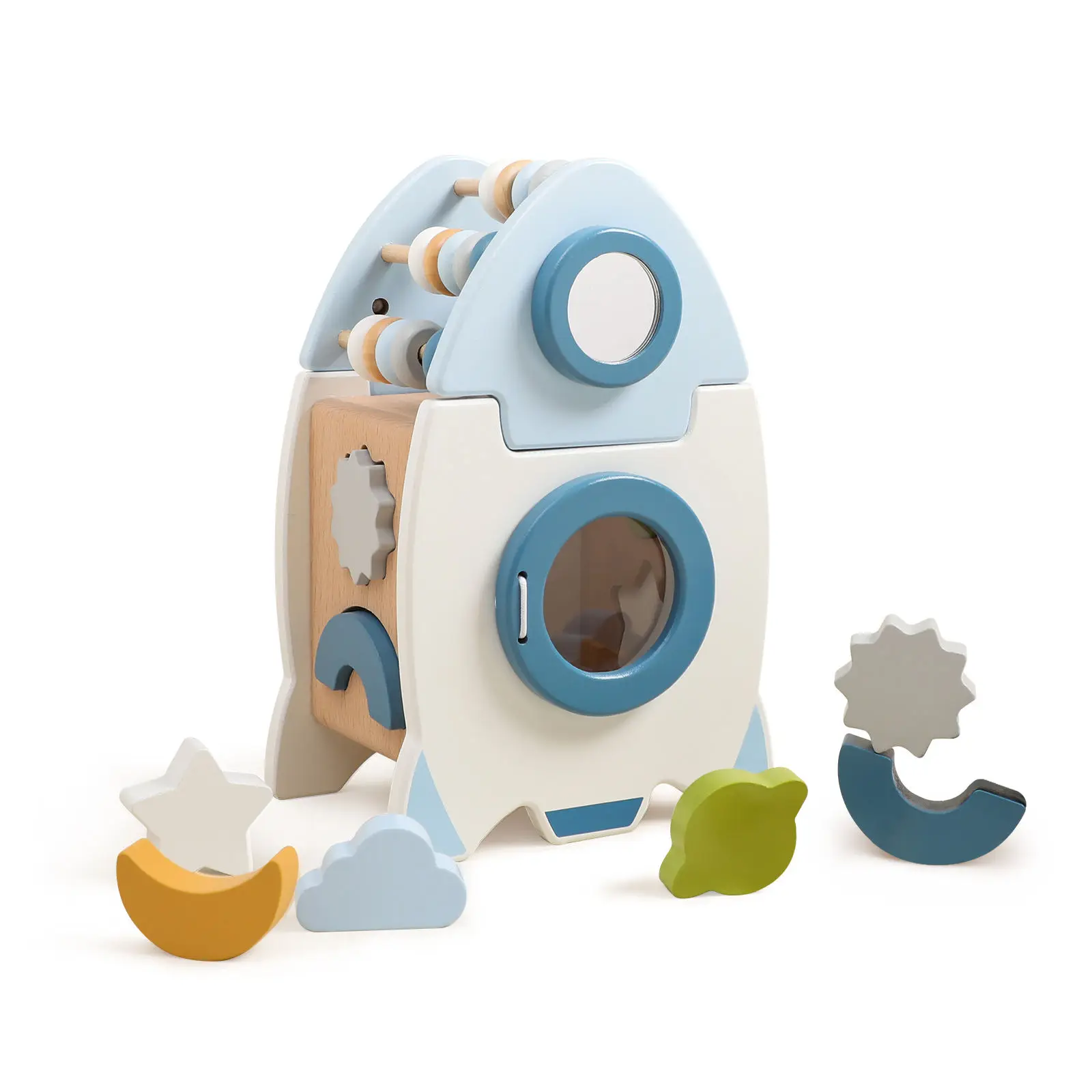 2023 New Montessori educational toys Infant early education toys 5 in 1 Wooden Rocket Cognitive Baby Toy