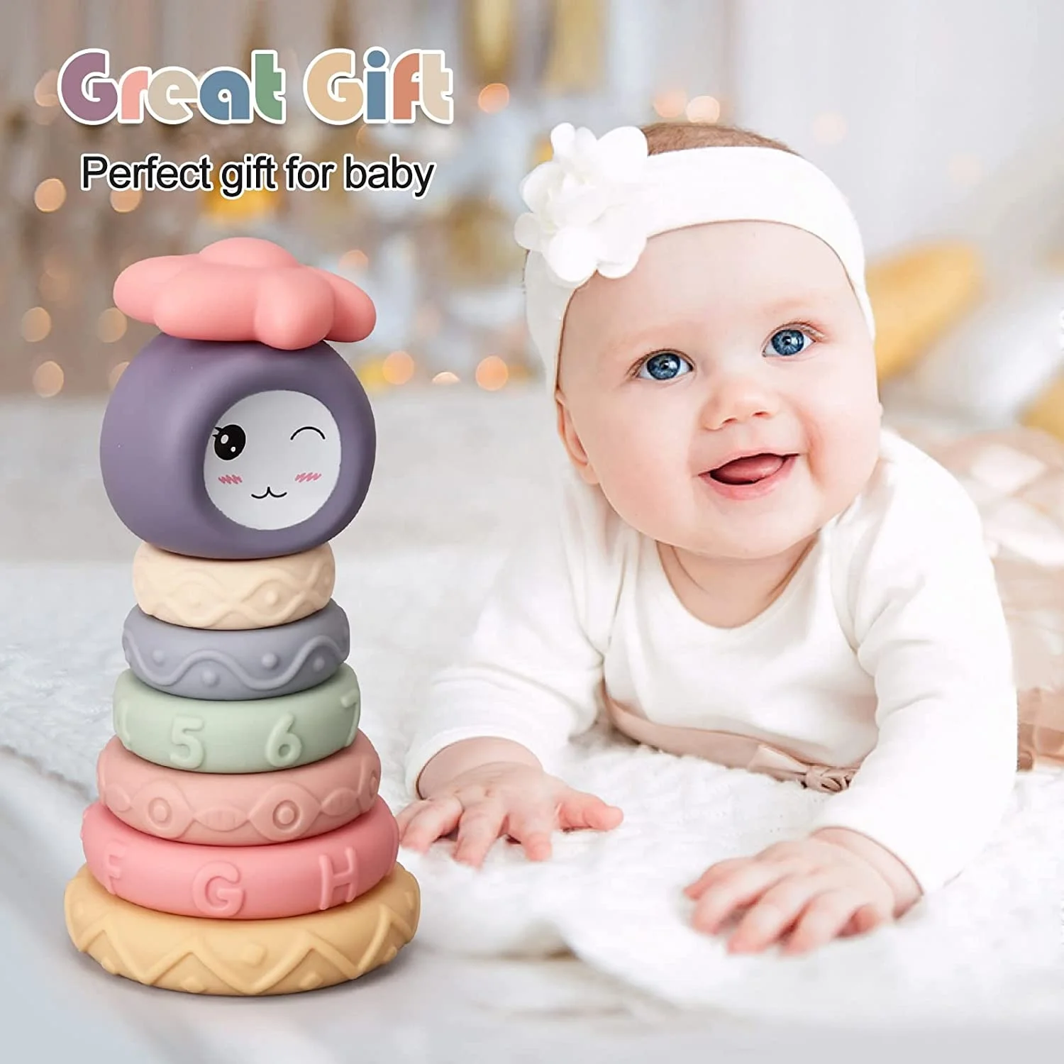 Silicone Stacking Rings Toys Baby Building Ring Toy Nesting Cup Early Educational Teething Squeezing Toys