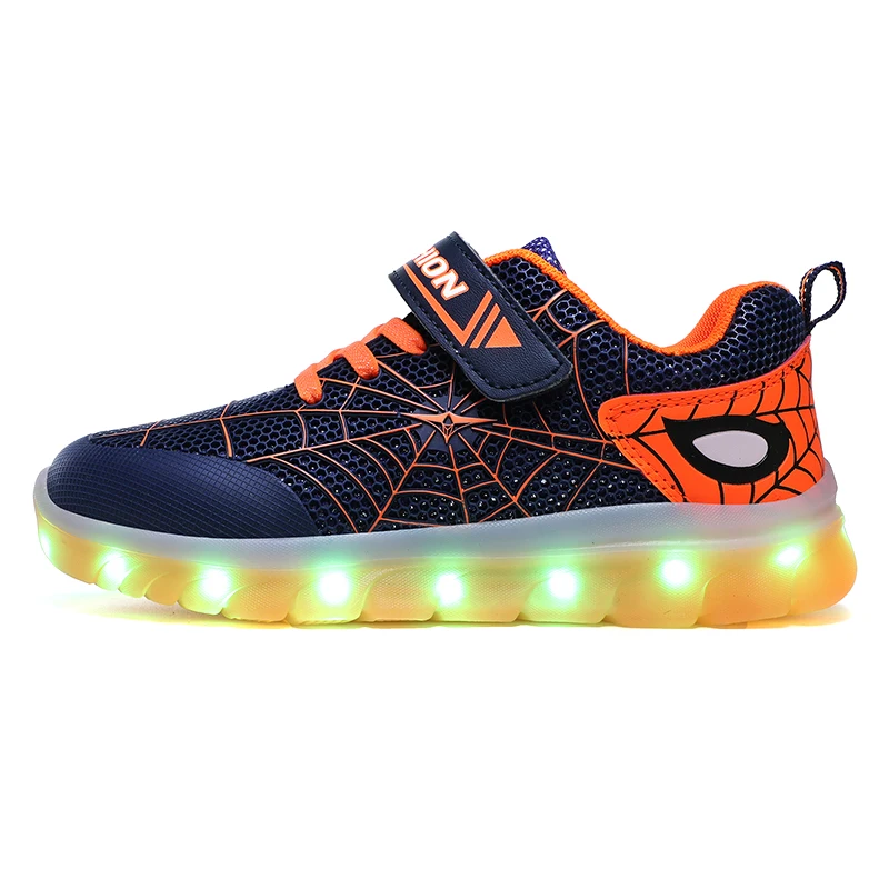 
High quality new design spring spiderman children shoes with light kids sneaker 