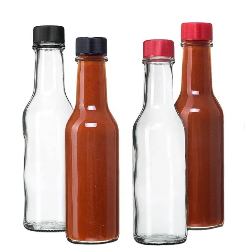 Clear 90ml 3oz 150 ml 5 oz 8oz 250ml woozy bottle vinegar ketchup Chili hot sauce Glass bottle with plastic Caps