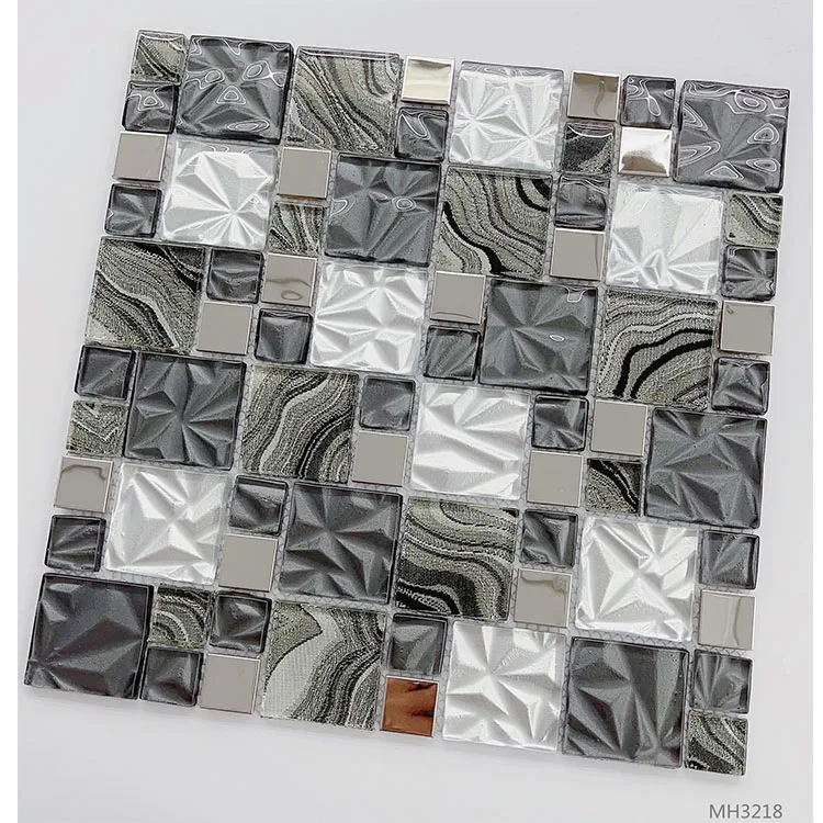 Arch Crystal Glossy Blue Wave Price Good Quality Glitter Tiles Painting Decorative Wall Mosaic Glass Tile