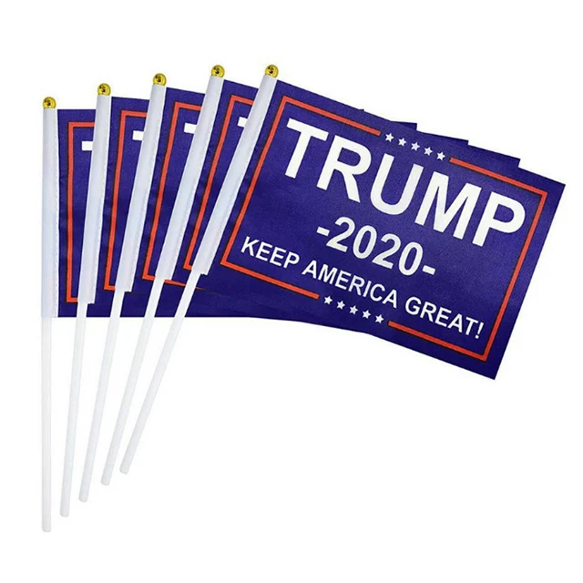  100% полиэстер Печатный 2020 Трамп машущий ручной флаг