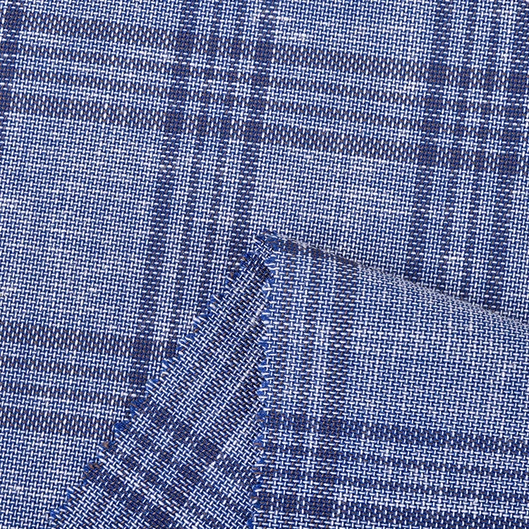 2024 Hot Sale Blue Plaid Striped Shirt Cloth Fabric Custom Classic Suit Polyester Linen Fabric