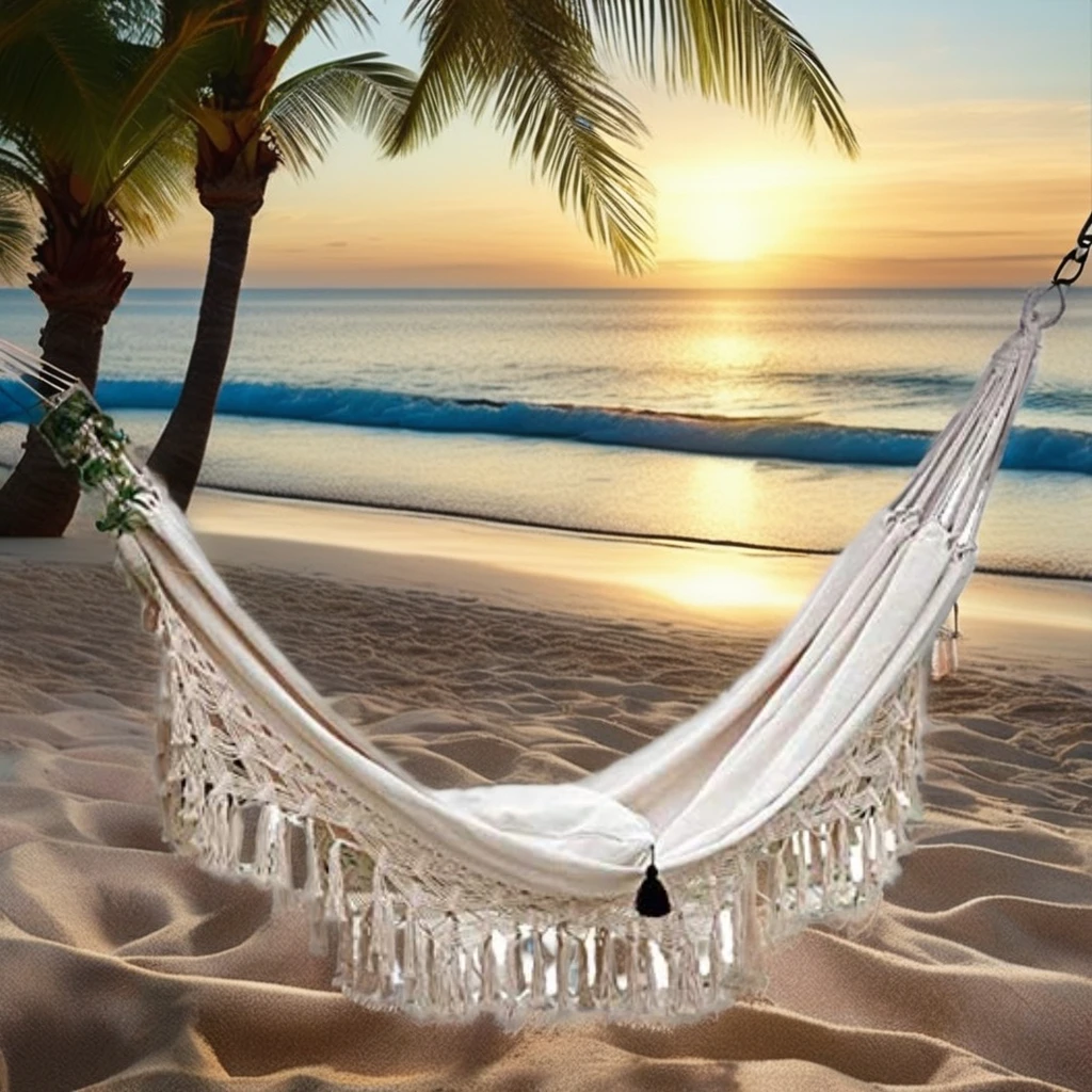 Double Canvas Hammock, Beige, can be Used in The Terrace, Bedroom, Patio, Beach, Camping, etc.