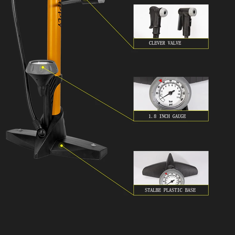 Giyo Bicycle Pump High Pressure Gauge Bike Air Pump CLEVER VALVE FOR Presta Schrader Road AIR-BLEEDER BUTTON Bicycle Floor Pumps