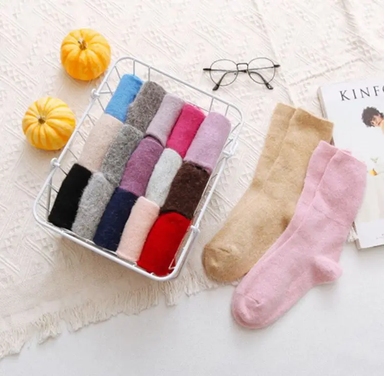 Solid Multi Color Angora Rabbit Warm Winter Soft Crew Ladies High Quality Wool Slouch Socks