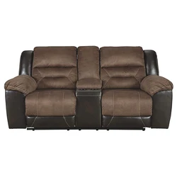Faux Leather Manual Double Reclining Loveseat Brown 2 Seats Cinema Recliner Sofa
