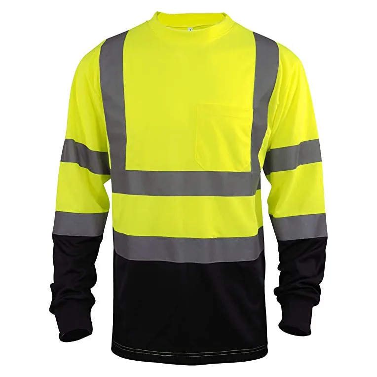 Изготовление на заказ Печать логотипа Hi Vis футболка карман Светоотражающая два тона с коротким и длинным рукавом чтобы вы были заметны черной подошве; Цвета: