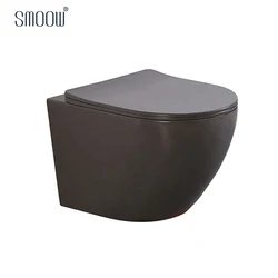 Европейский унитаз без оправы матовый черный цвет настенный унитаз с технологией одноразовой глазури