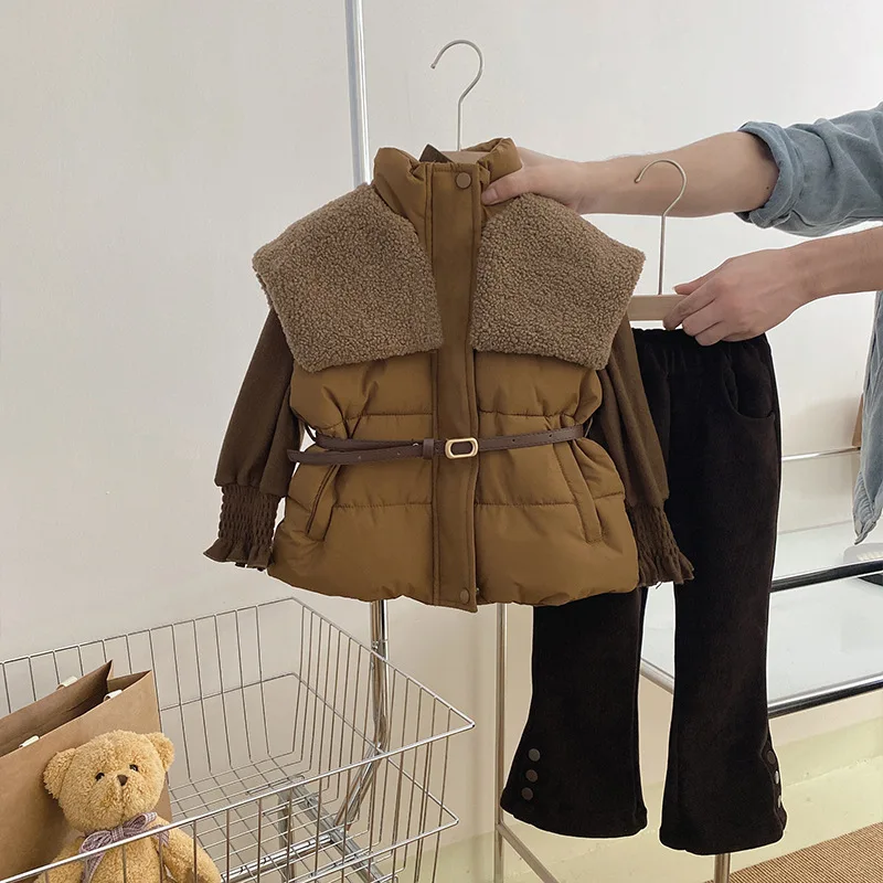 Autumn and Winter Toddler Girl Clothing Set Cotton Bottom Shirt Thickened Bell Bottoms Kids Clothes Set Girls 8-12 Years of Age