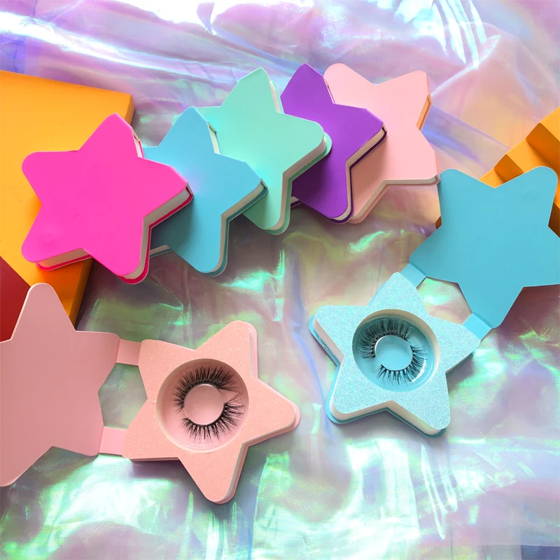 Unique Design Star Shaped Lash Box Pink Blue Mink Lash Paper Box with Custom Print Logo