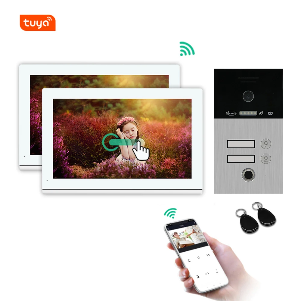 Factory Tuya Smart Fingerprint Ip Wifi Video Intercom with Doorbell Camera and Ring Tones for 1/2/3/4 Multi Apartments IC