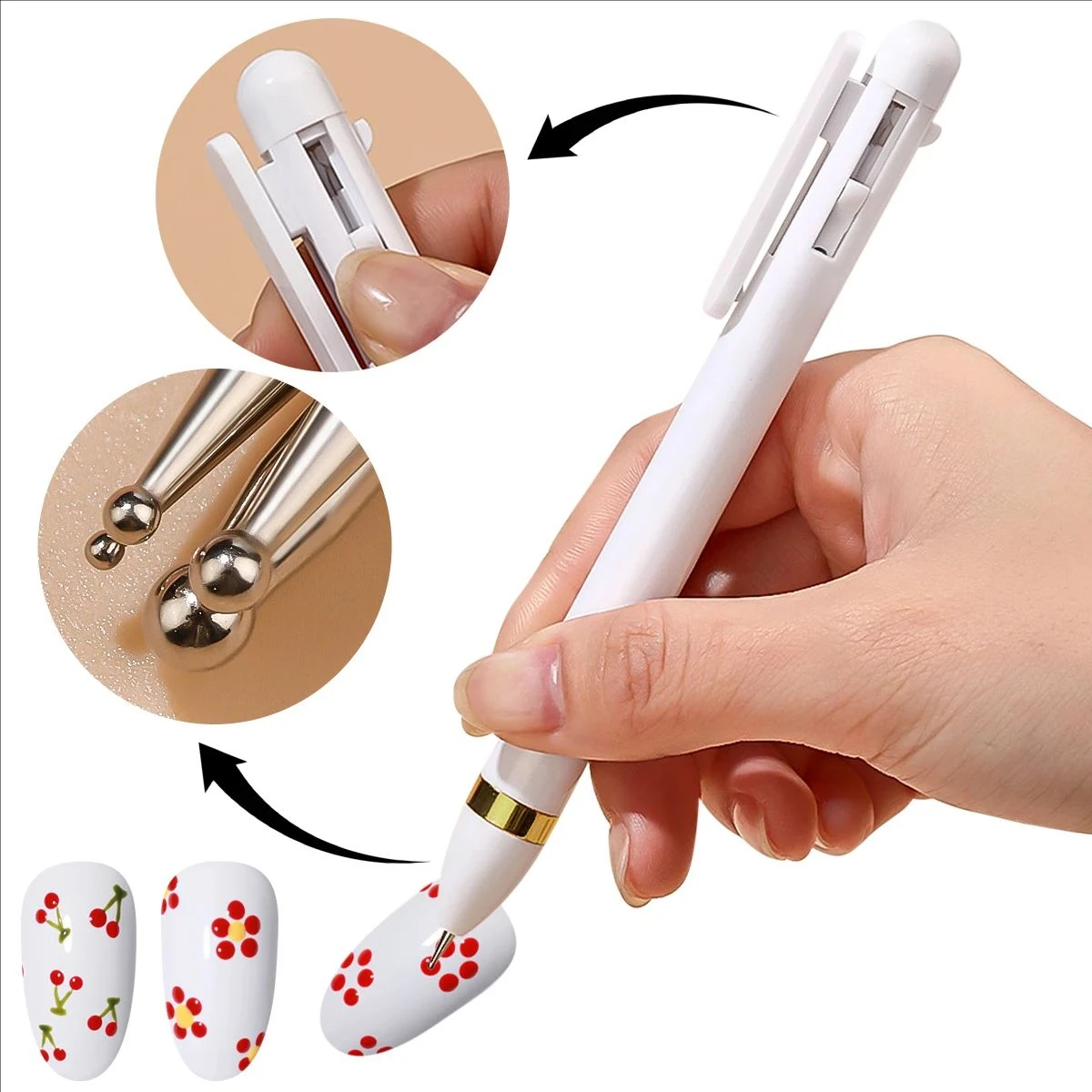 4 In 1 Nail Art Dotting Pen Dual End Stainless Steel Nail Painting Picking Dot Pen Nail Point Rhinestone Painting Manicure Tools