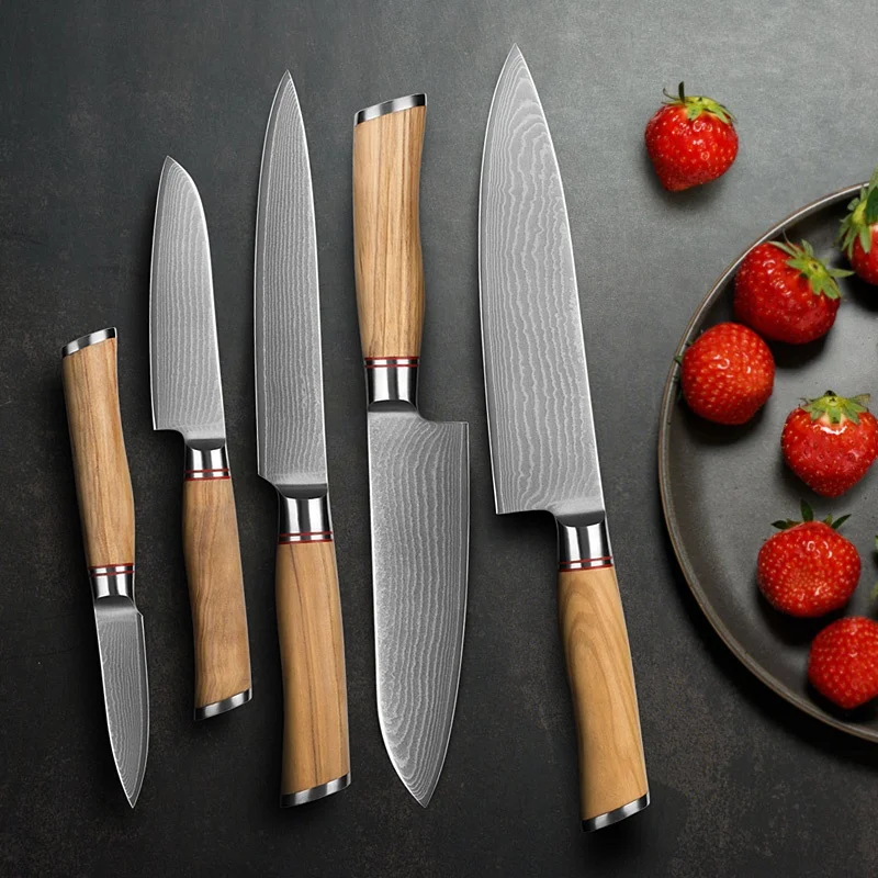 High grade handmade olive wood damascus kitchen chef knives with 67 layers vg10 steel
