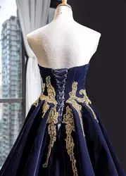 Real luxury high quality gold applique with belt empire waist hot selling evening dresses