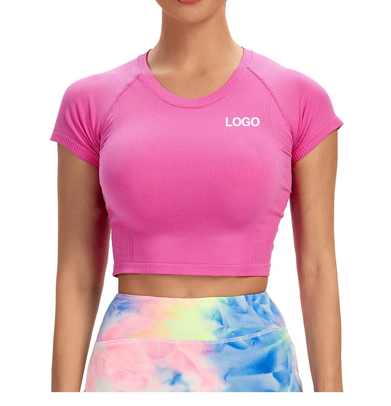 Seamless Stretch Workout Women Yoga Sports Gym Tops Wholesale Custom ODM Sports Cropped T Shirt Fitness Active Wear