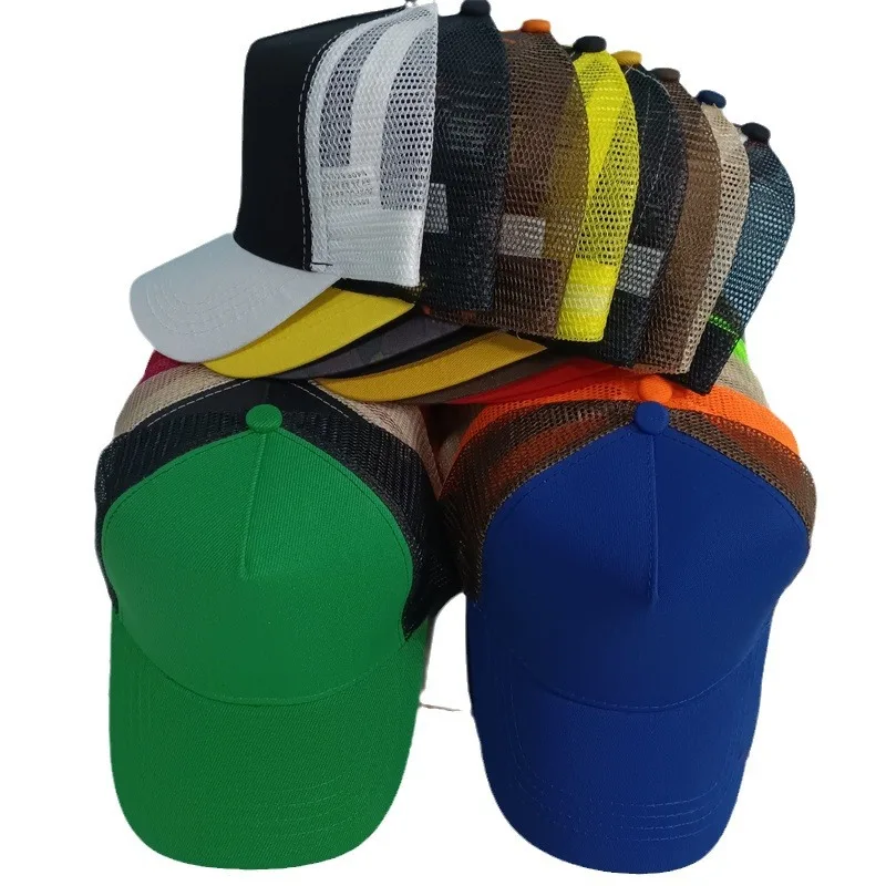 Custom High Quality 5 Panel Blank Plain Truck Hat Back Mesh Snap Back Truck Cap Blank Cotton Mesh Gorras Wholesale Trucker Hats