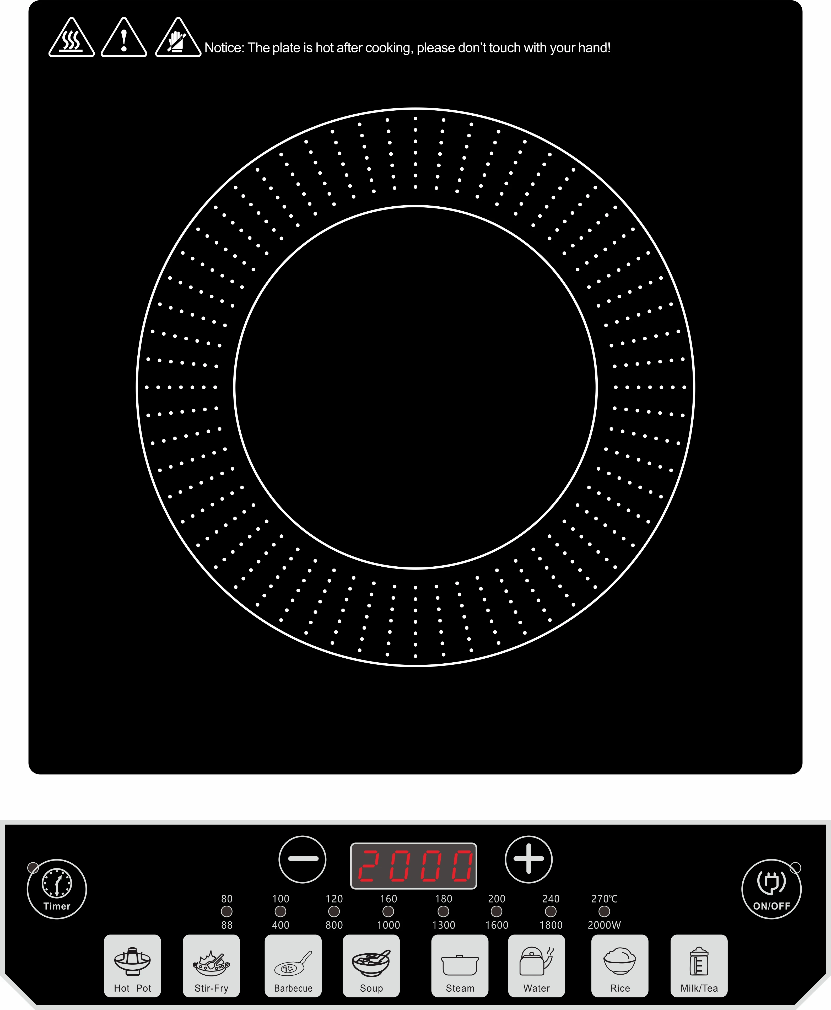 Multifunctional 4-Digit LED Display Single Burner Touch Control Induction Cooker for Household & Hotel Use Electric Panel Type