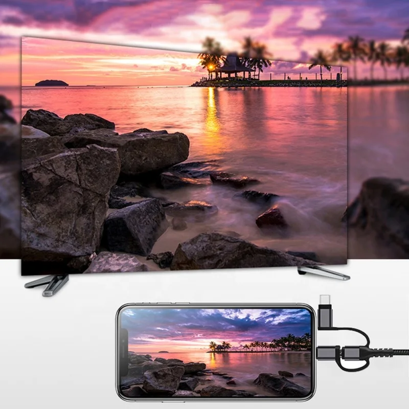 
3 in 1 Lighting Type-C Micro USB to HDMI Cable for iOS and Android 2M support iP11 