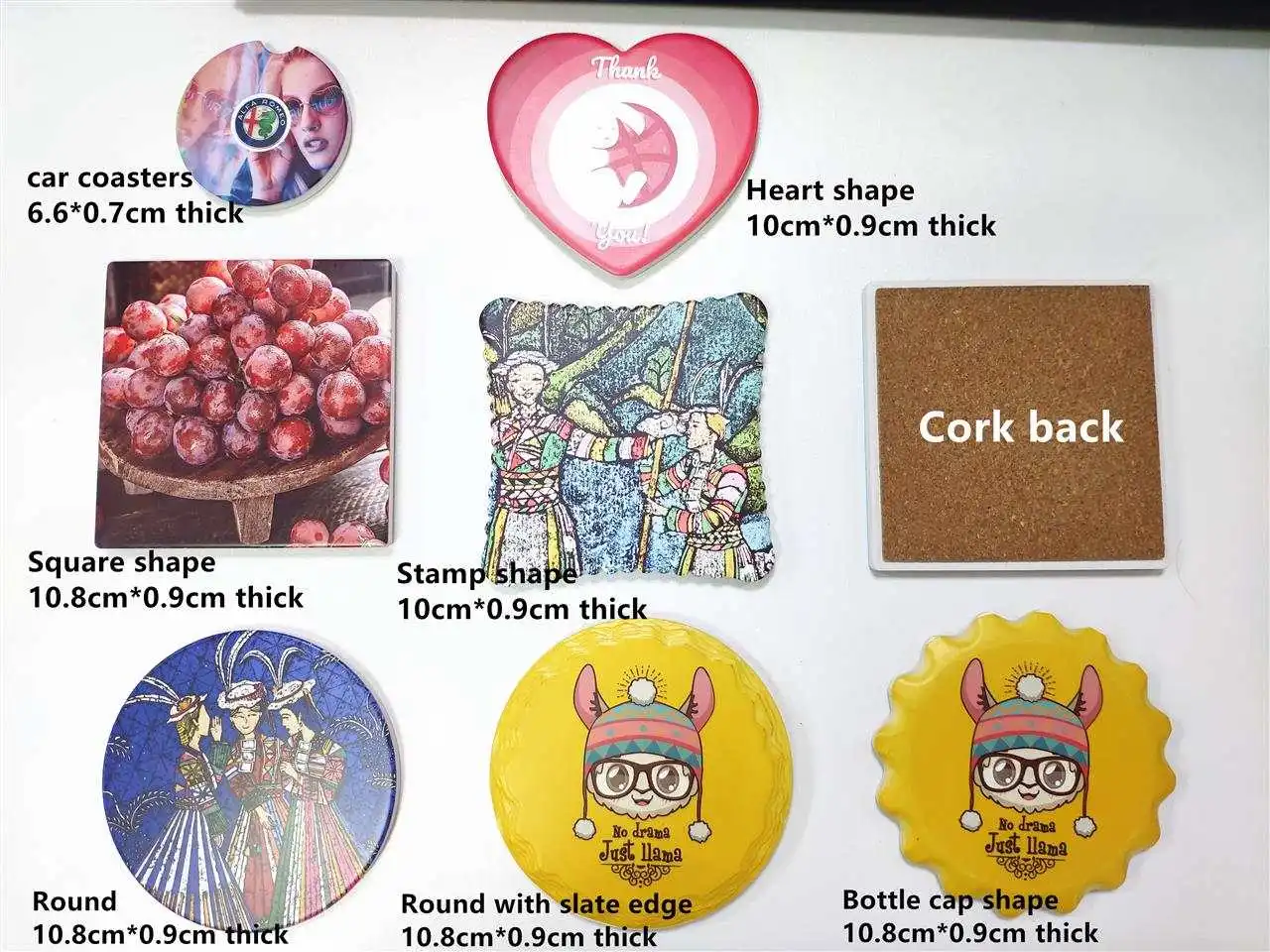 Wholesale custom round shape gift coaster white blanks sublimation ceramic coaster 4inch absorbent drinks coaster with cork back