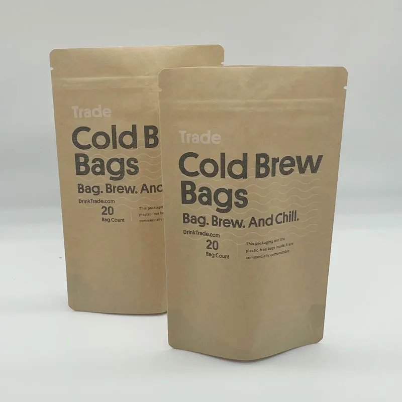 Factory Wholesale Food Packaging Doypack Stand Up Pouch Plain Brown Kraft Paper Bag With Clear Window And Zip Lock For Tea Snack