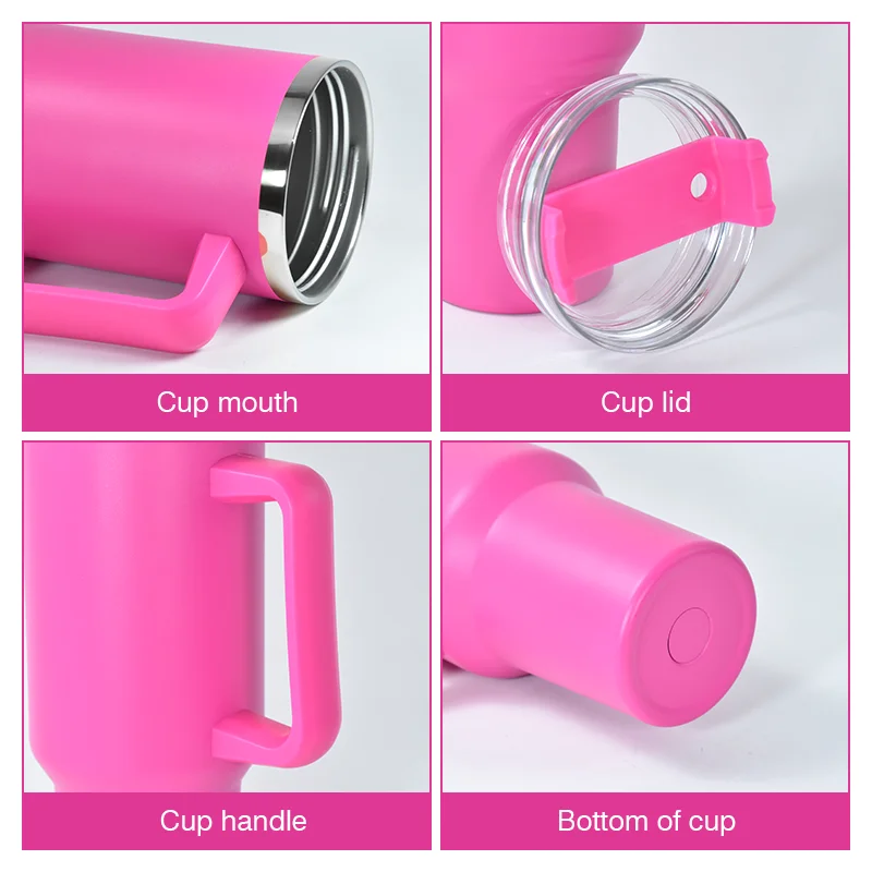 US Warehouse stocked H1.0 40oz Powder coated travel mug with handle Stainless Steel 40 oz Tumbler mix 6colors, 12pcs/ctn