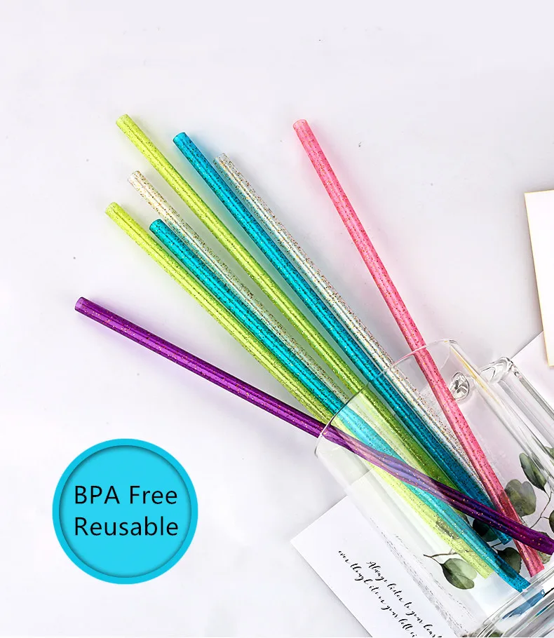 Экологичные блестящие соломинки, многоразовые пластиковые соломинки для питья с ПЭТГ, без БФА