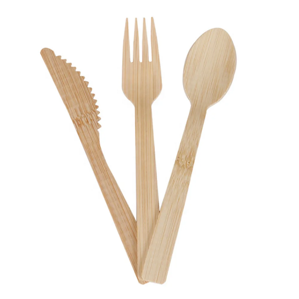 Disposable Bamboo Fork Spoon Knife Set Wrapped Bulk Kitchen Small Cutlery