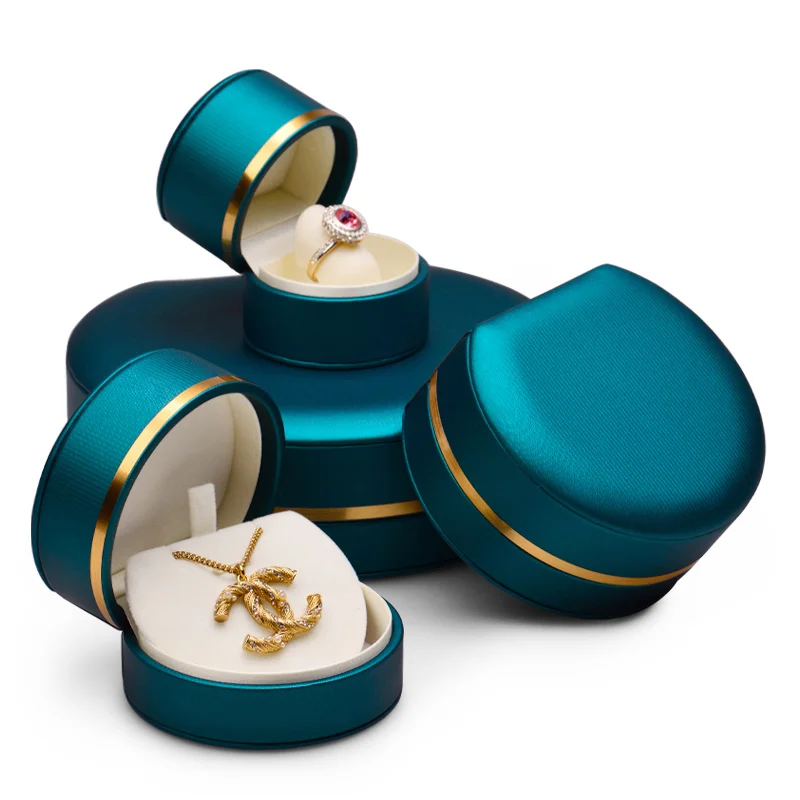 High end leather round jewelry box, exquisite gold rim bracelet pendant jewelry storage box (1600295466121)