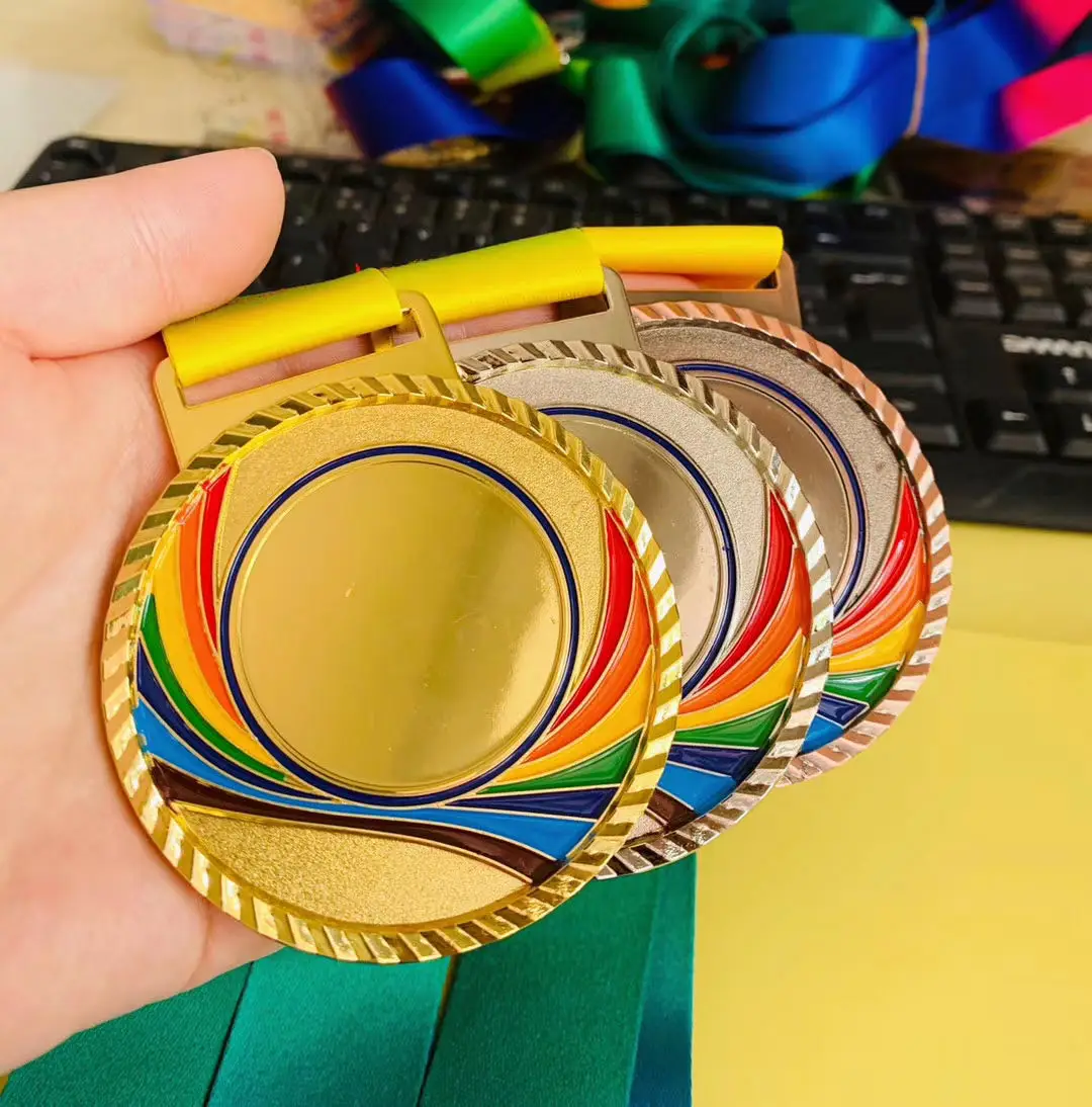 custom blank medals for ribbon cycling metal sports award trophies military with gold medal