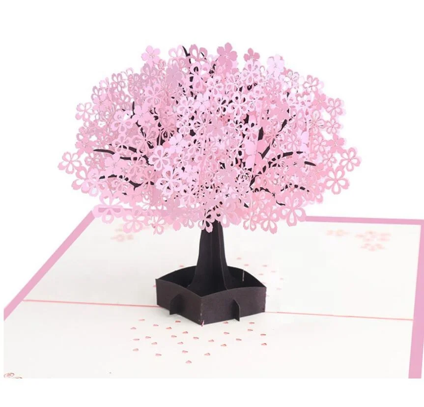 3D Pop Up Greeting Cards Romantic Cherry Tree Loveers for Wedding Valentine Anniversary Easter Birthday Festival Party
