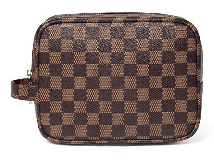 
Luxury Checkered Makeup handbags PU Leather Cosmetic Toiletry Travel bag for Woman 