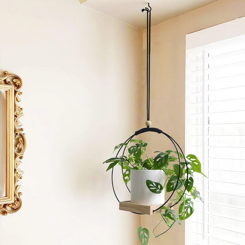 Hot Selling Boho Macrame Hanging Plant Holder For Indoor Plants Plant Hanger With Wood Base