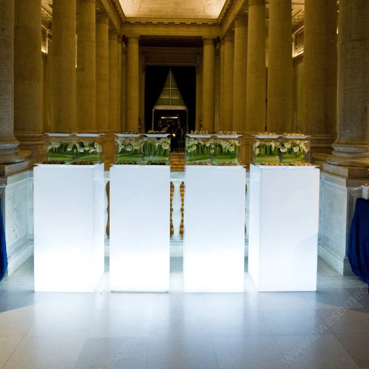 Glow Plastic Pedestal Event Table Square High Cube acrylic Top Bar Table indoor outdoor