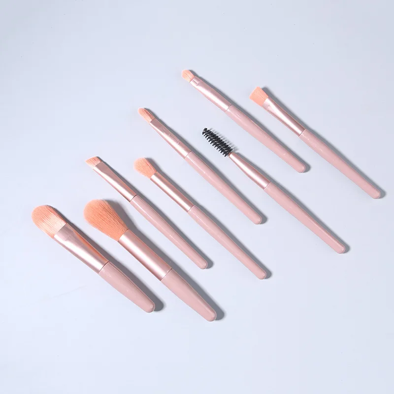 Saiyii Wholesale High Quality Soft 8pcs Mini Pink Cosmetic Brushes Smaller Travel Makeup Brush Set With Pu Bag