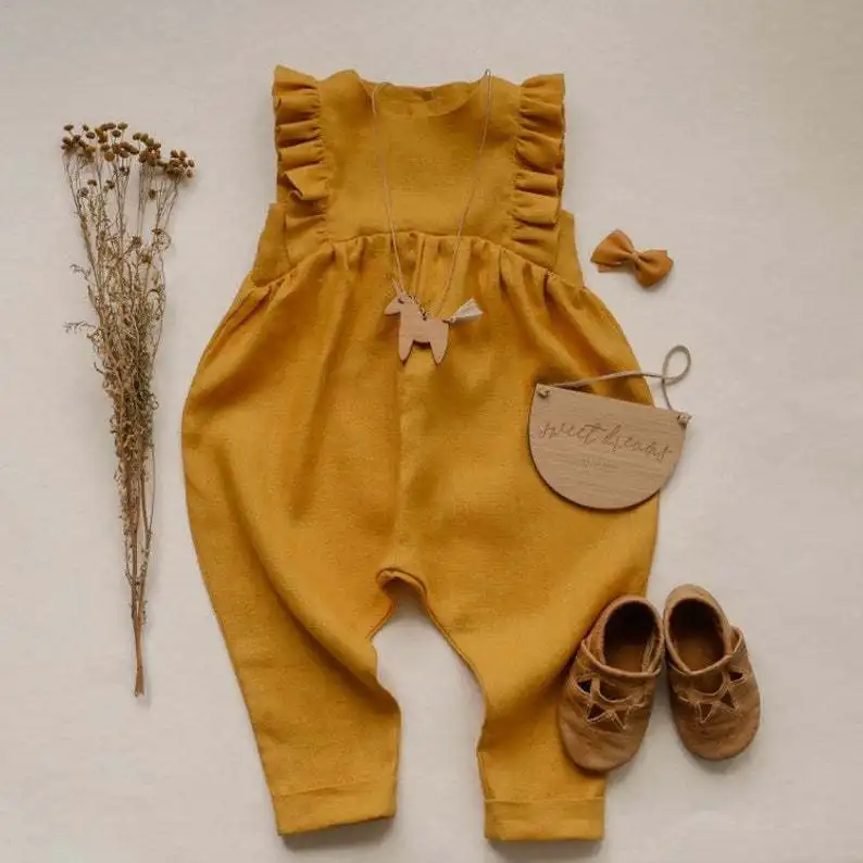 
Baby Linen Rayon rompers Girl sleevess romper jumpsuit Kids boutique linen clothes 