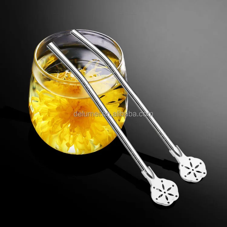 Wholesale Food Grade Silver 304 Stainless Steel Coffee Drinking Yerba Mate Tea Detachable Straw with Filter Spoon